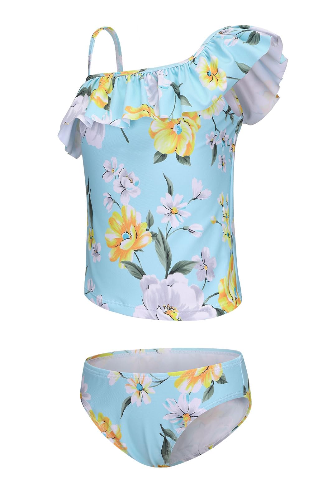 Girls Two Piece Swimsuits Hawaiian Ruffle Tankini Swimwear Bathing Suit Set