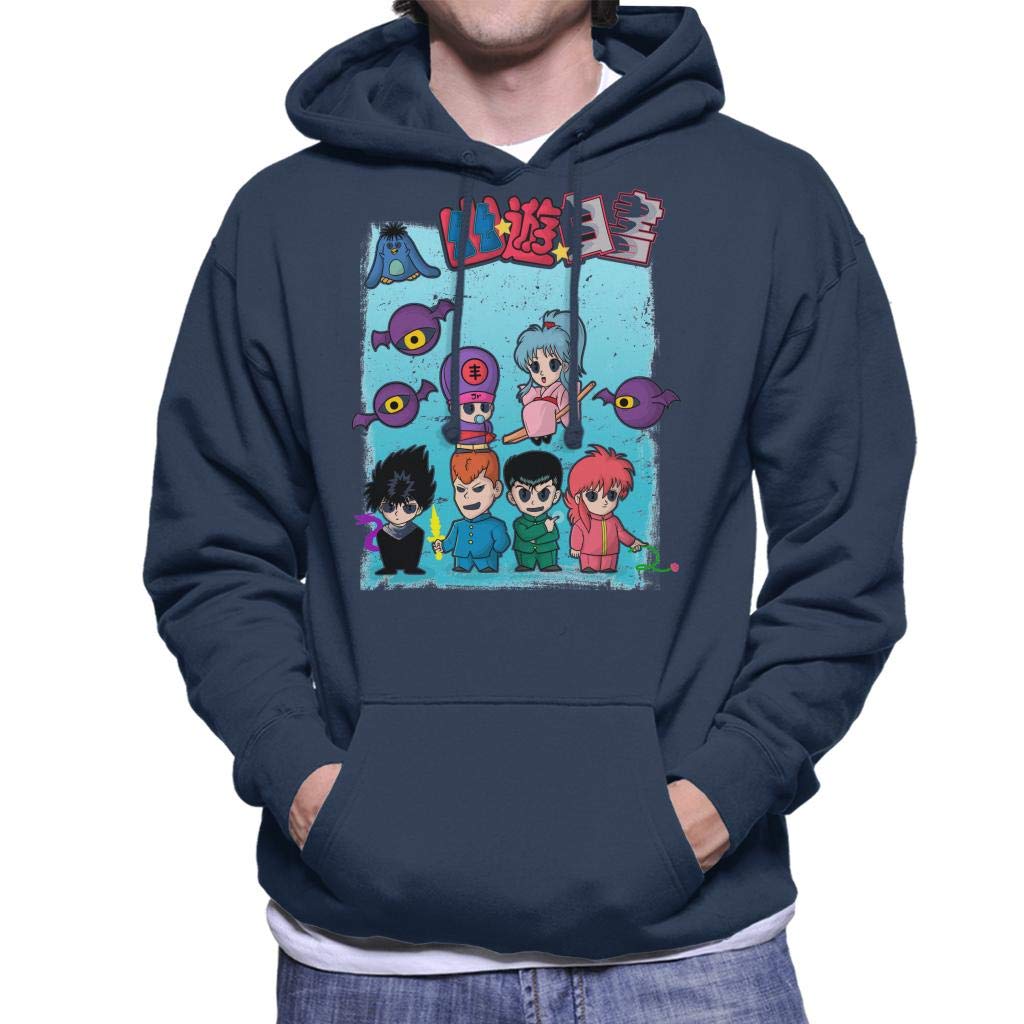 Yu Yu Hakusho Chibi Character Montage Men's Hooded Sweatshirt Navy Blue