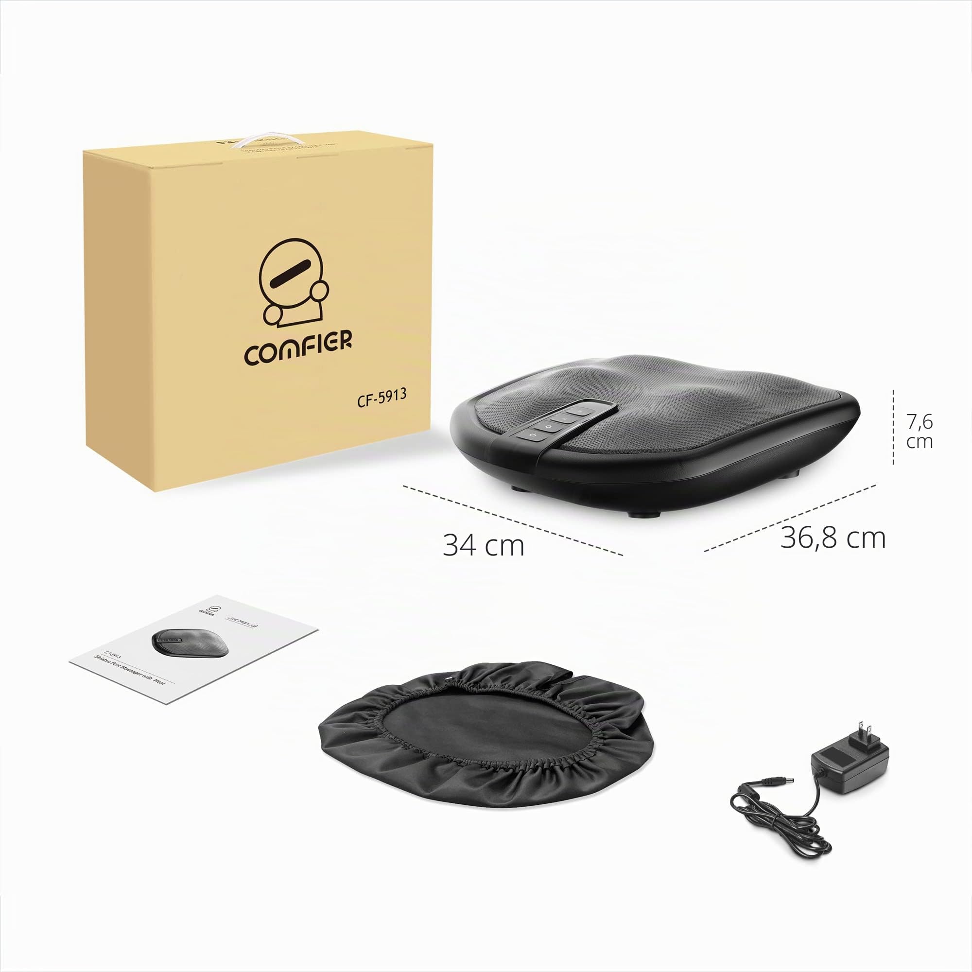 COMFIER Appareil de massage des pieds shiatsu avec chaleur et pétrissage, 2 en 1 pieds et dos, housse lavable, chauffe-pieds électrique pour hommes et femmes, convient à toutes les tailles de pieds