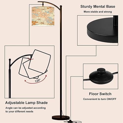 Miniatura 4 de Lámpara de pie de arco retro de los años 70 y 60 s, floral, hippie, de verano, patrón sin costuras, bohemio, de verano, lámpara de pie alta,