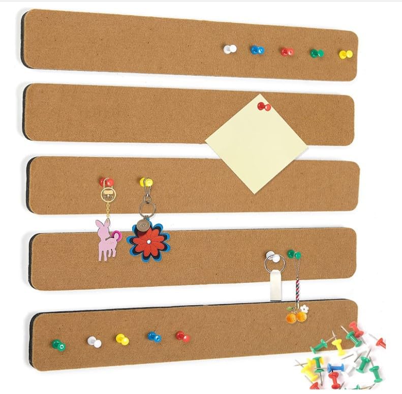 Cork Board Strips, 6 Pack Self Adhesive Cork Board Board Strips for Walls Self Adhesive Board Bar Strips Bulletin Board，Comes with a box of thumbnails