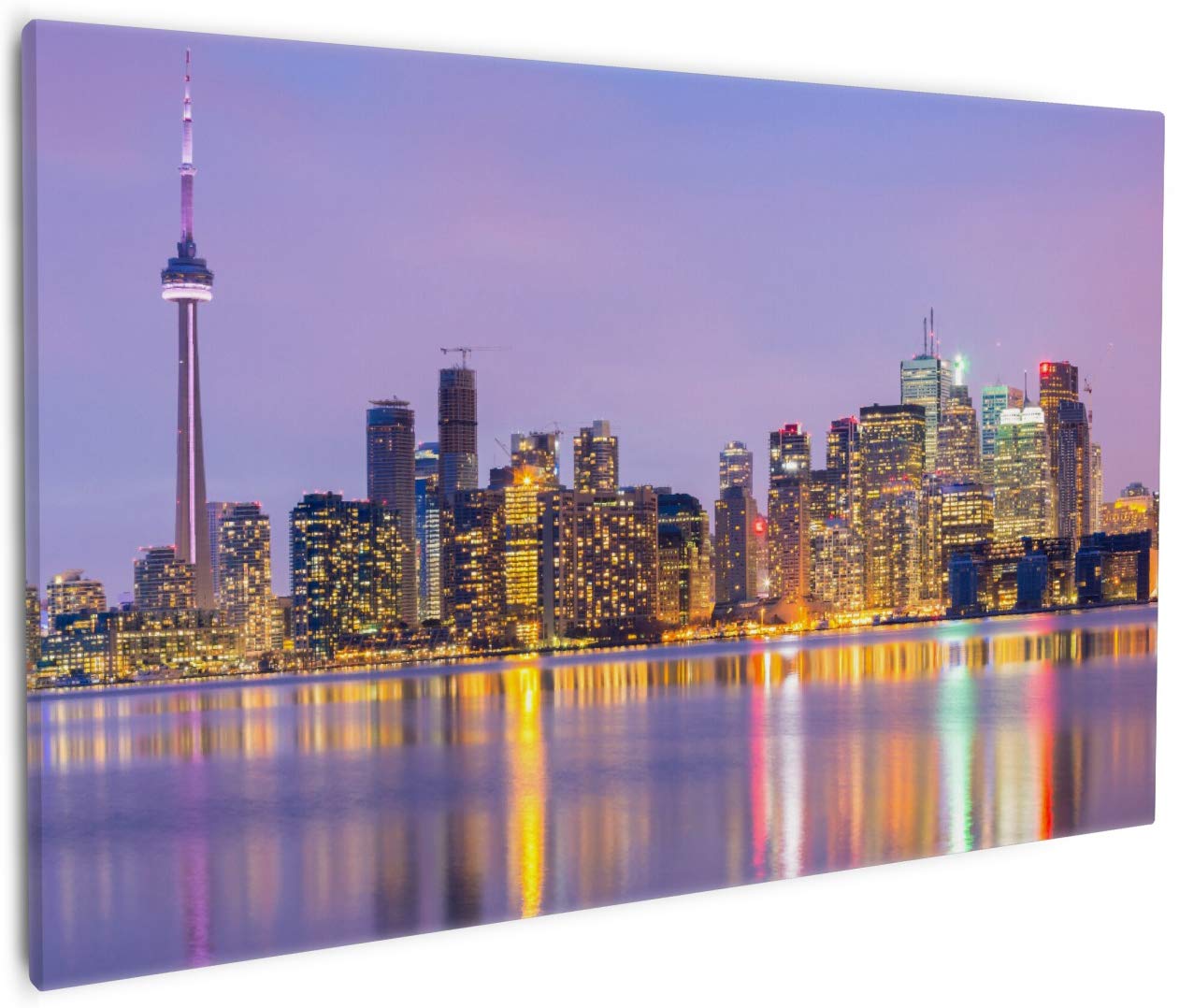 Wallario Leinwandbild Toronto Skyline - Kanada am Abend - Wandbild 60 x 90 cm: Kunstdruck | Brillante lichtechte Farben | hochauflösend | verzugsfrei