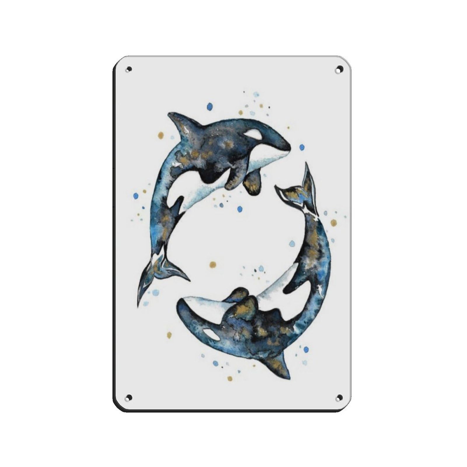 Lxwnze 20L X 30W Cm Watercolour Orca Whales Art Poster Tin Sign Vintage Metal Pub Club Cafe Bar Home Wall Art Decoration Poster Retro 8X12inch(20X30cm)