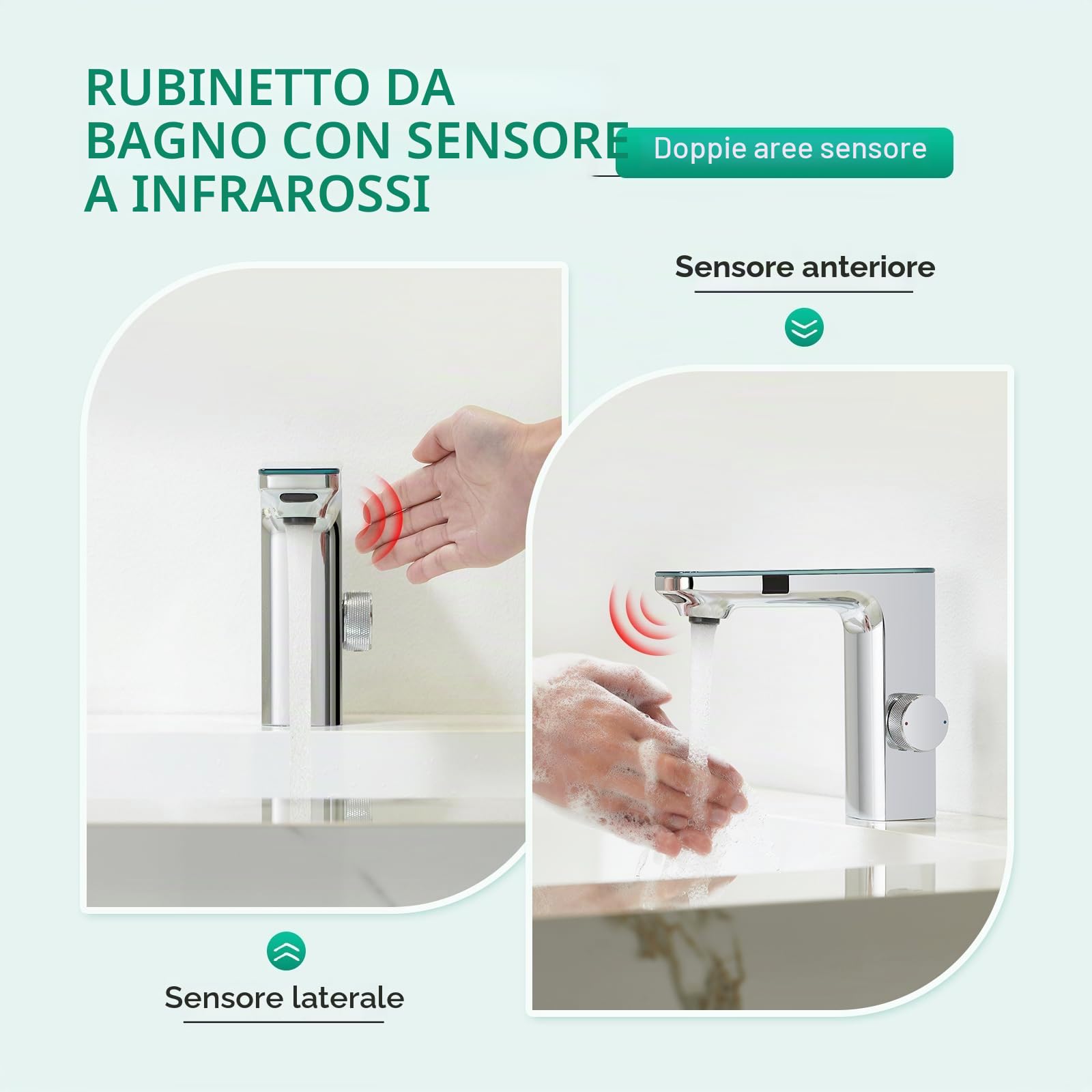 CREA Rubinetto Bagno Infrarossi, Miscelatore Lavabo Automatico con Sensor, Cromato