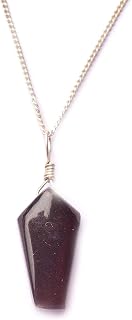 Golden Sheen Obsidian Pendant Necklace, Copper in White Plating, Gemstone Necklace, Gemstone Jewelry, Stone Pendant, Handmade, Coffin Shape, Gift Her