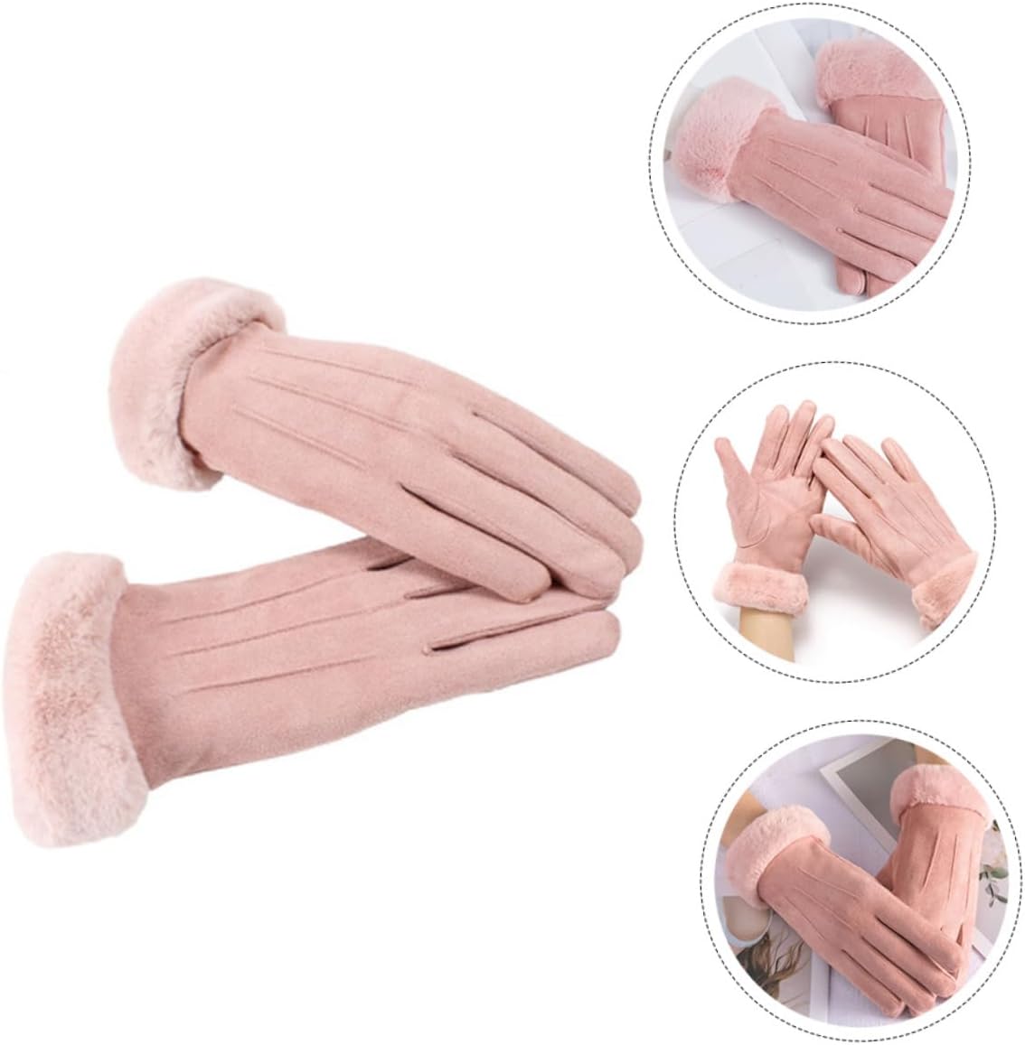 1pair Girl Gloves Suede Fabric Outdoor Skiing Gloves for Cold Weather Multipurpose Warm Comfortable Wristband for Outdoor Activities