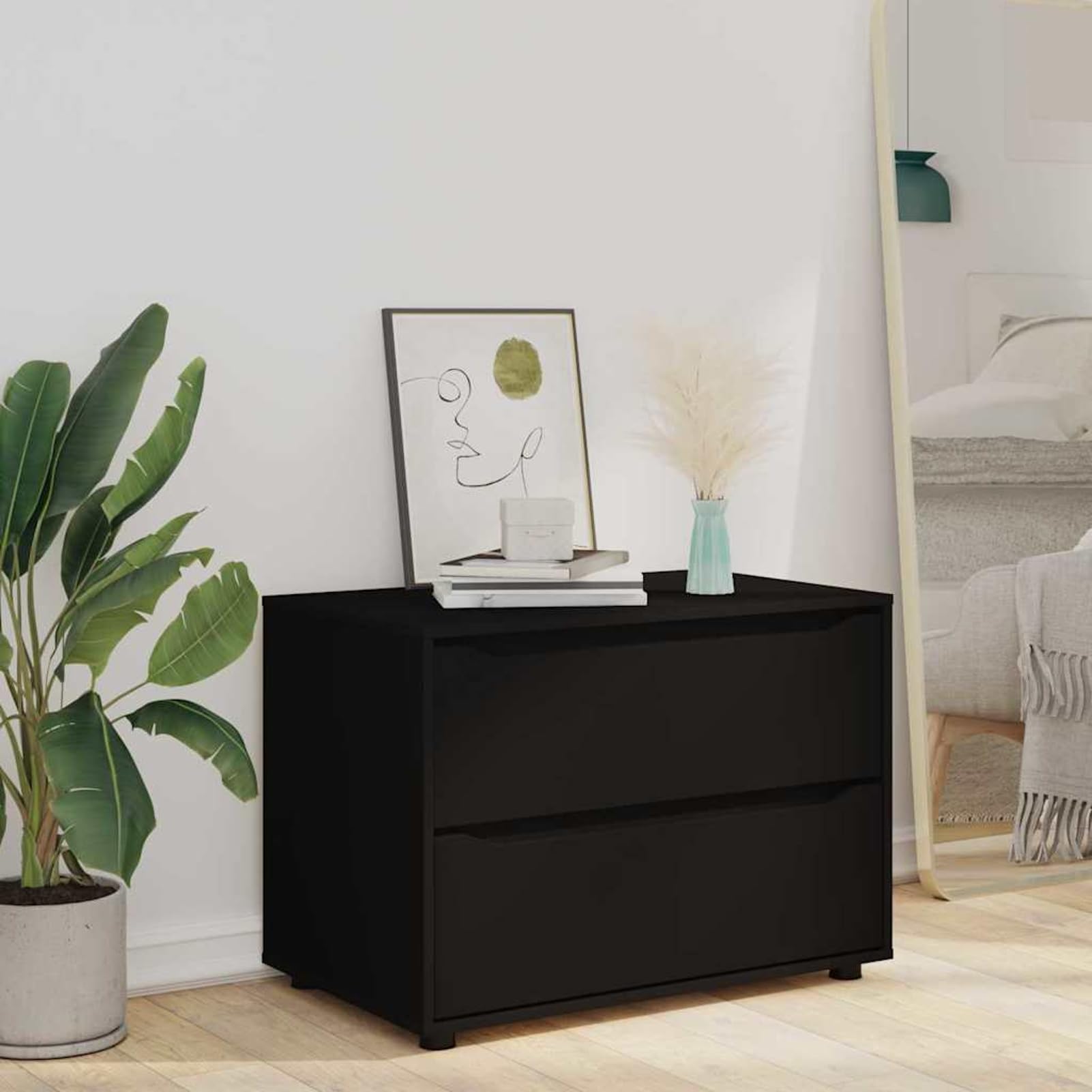 Gecheer Mobile da Soggiorno e Camera da Letto, con Cassetti Funzionali, Altezza Regolabile, 80 x 48 x 57 cm, in Legno Multistrato Nero, per Casa Moderna