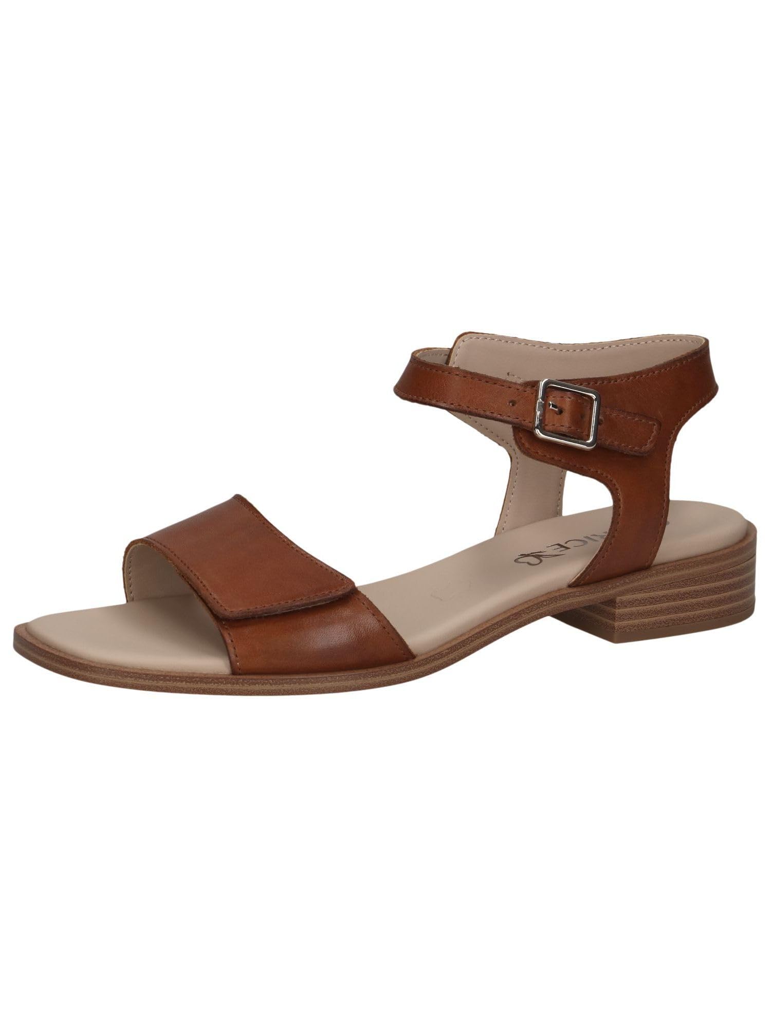 CAPRICE Women's leather flat sandals Festive, Brown (Cognac Nappa), 3.5 UK