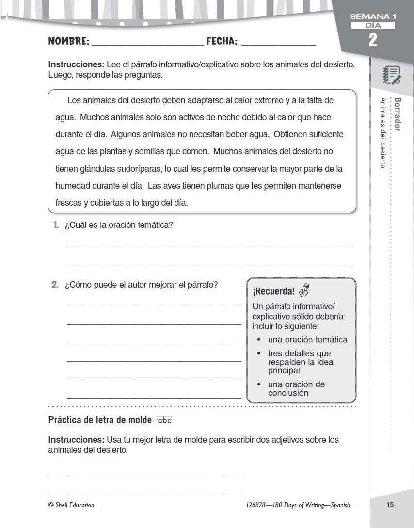 180 Days(tm): Writing for 3rd Grade Spanish Practice Workbook for Classroom and Home, Cool and Fun Practice Created by Teachers (180 Days of Practice) (Spanish Edition) - Image 6