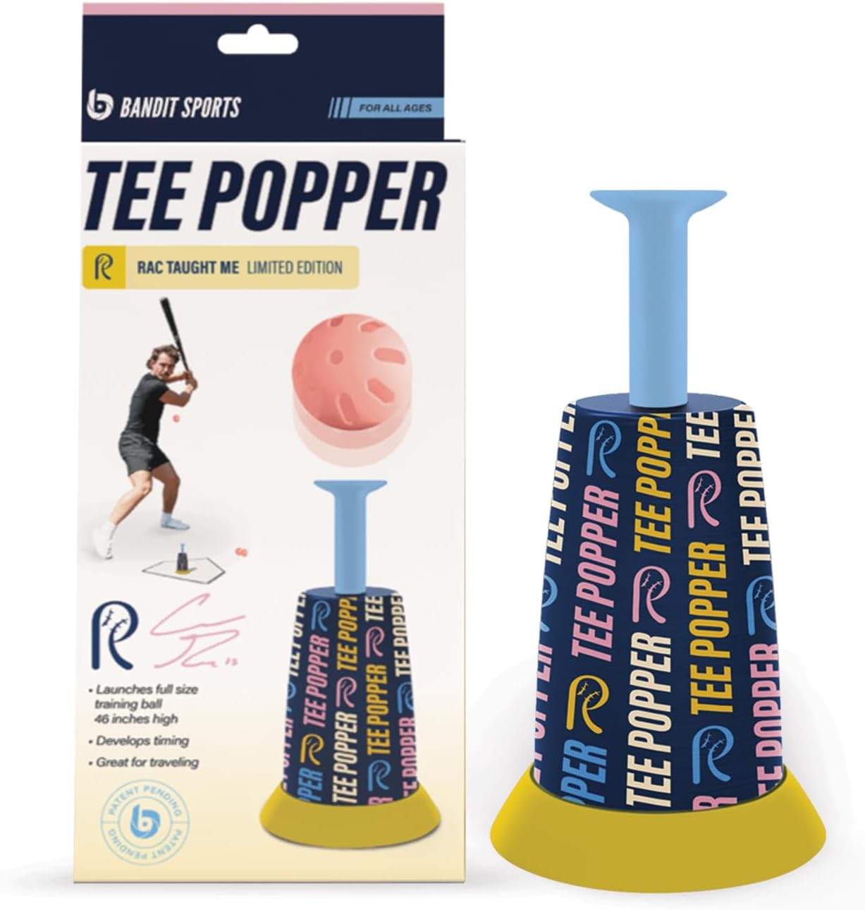 Bandit Sports Coach RAC Tee Popper, Durable Nylon Strength for Long-Lasting Hitting, Batting Tee, Baseball Training for Practicing Hitting Without a Pitcher (Ball not Included)
