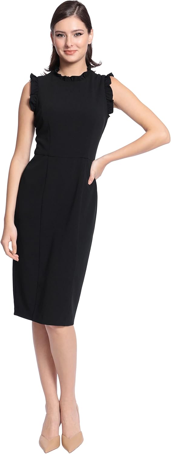 Maggy London Womens Ruffle Neck and Armhole Sheath Dress - Image 2