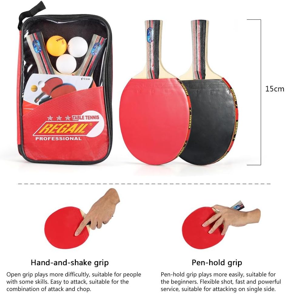 VGEBY Paddle Set, Table Tennis Racket 2-Player Set for Professional or Recreational Games with 2 Rackets, 3 Balls and Carrying Case Table Tennis Supplies Paddles