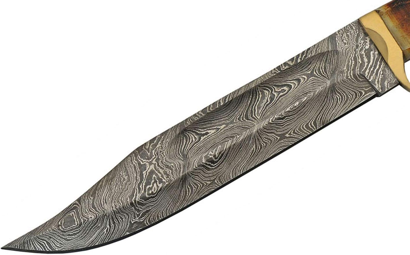 SANZ Damascus Bowie Knife 13 Inch - Camping Knife with Burnt Bone & Turquoise Handle, Full Tang Blade & Sheath - Pocket Knife for Hunting & Outdoor uses - Knives for Men