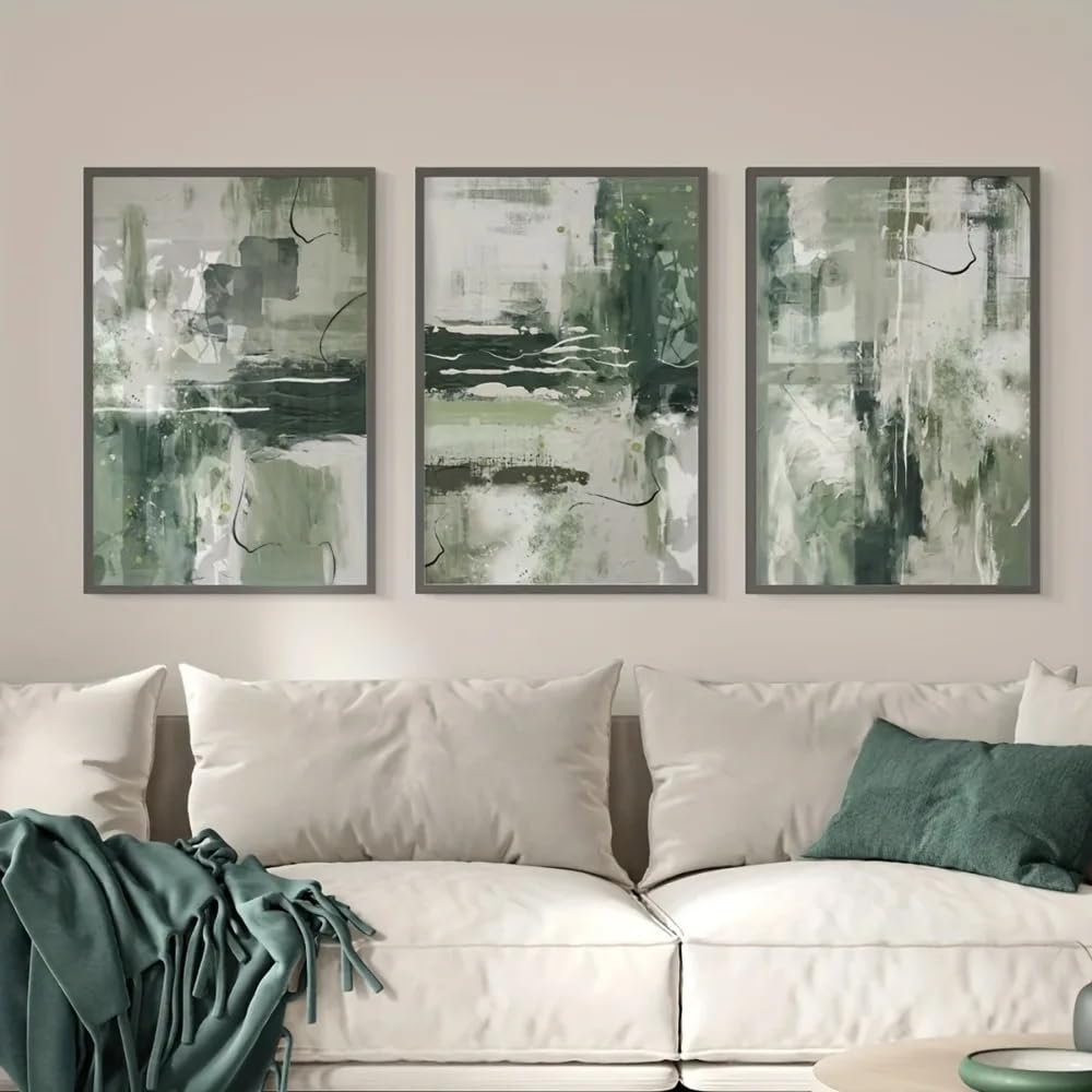 GOSRD Canvas Painting Modern Minimalist Bohemian Abstract Printing,Green For Home Office Living Room And Bedroom Home Decoration(50x75cm-3Pcs)