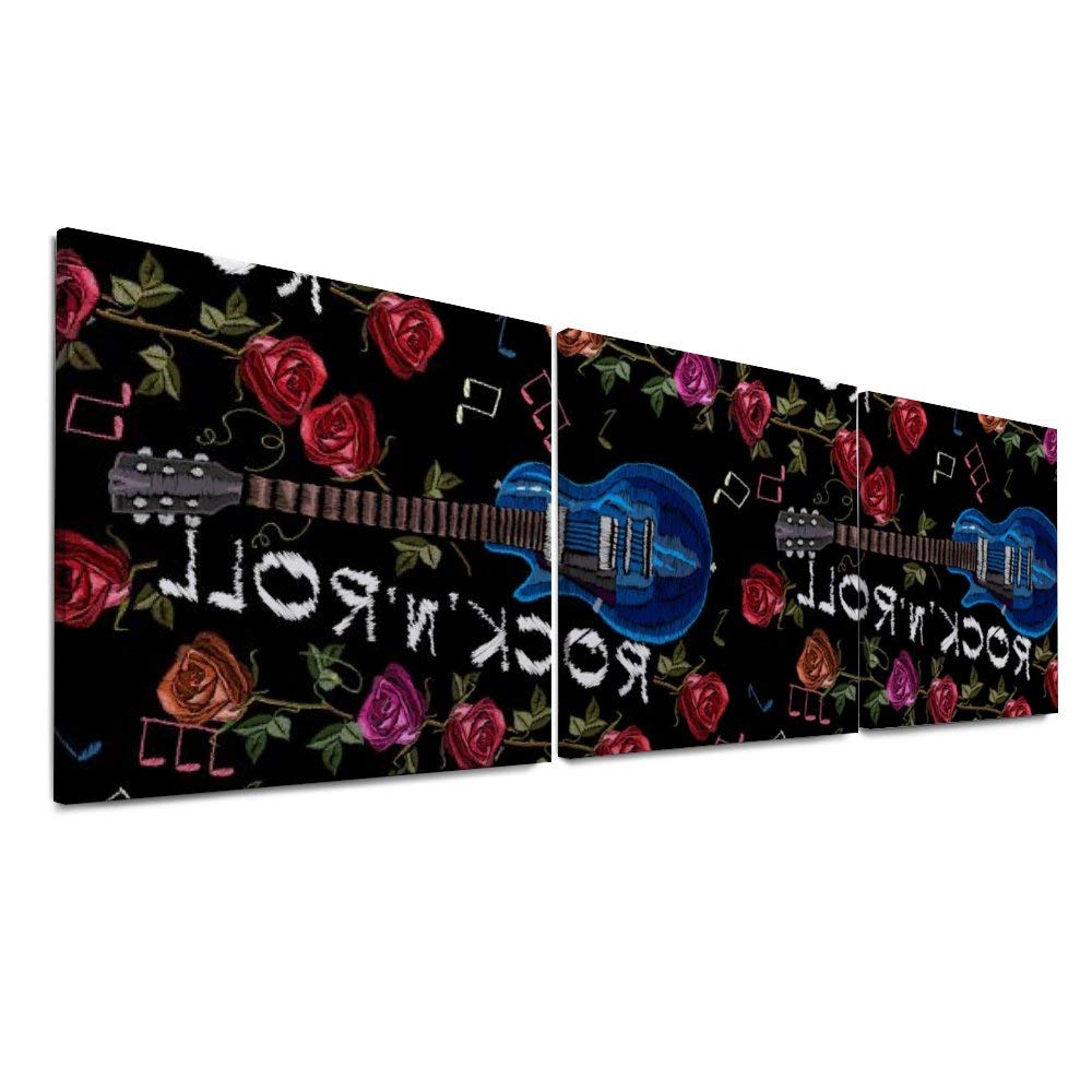 YATELI Coral Wall Decor Giclee for Living Room Modern Bathroom Canvas Prints 3 Panels Music Instrument Pattern Seamless Stretched and Framed