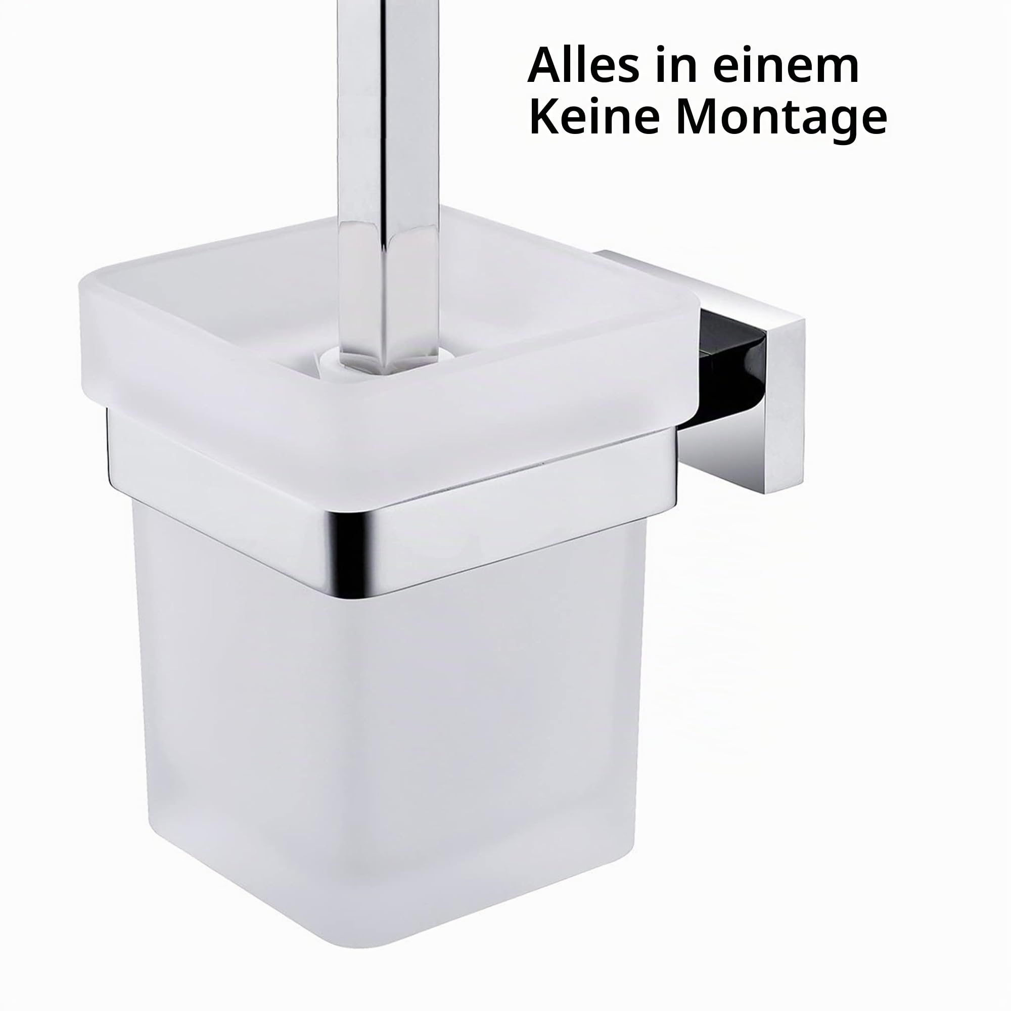Klobürste Glas Eckig Toilettenbürste Chrom Wand, WC Garnitur Toilettenbürstenhalter Edelstahl Wandmontage mit Bohren Wandhalterung, die gebohrt Werden müssen