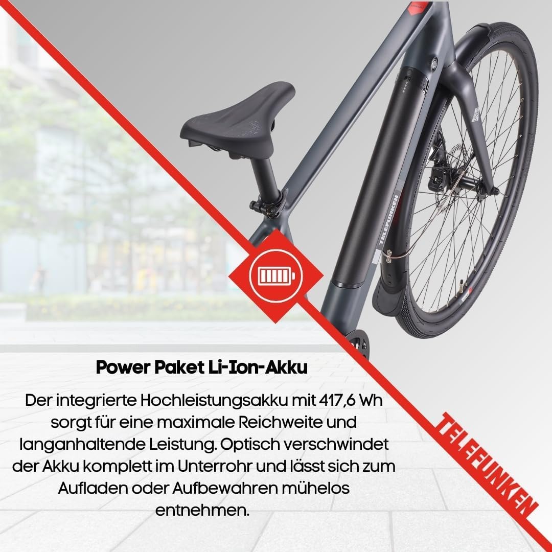 TELEFUNKEN E-Bike 28 Zoll Fahrrad für Damen & Herren mit Scheibenbremsen