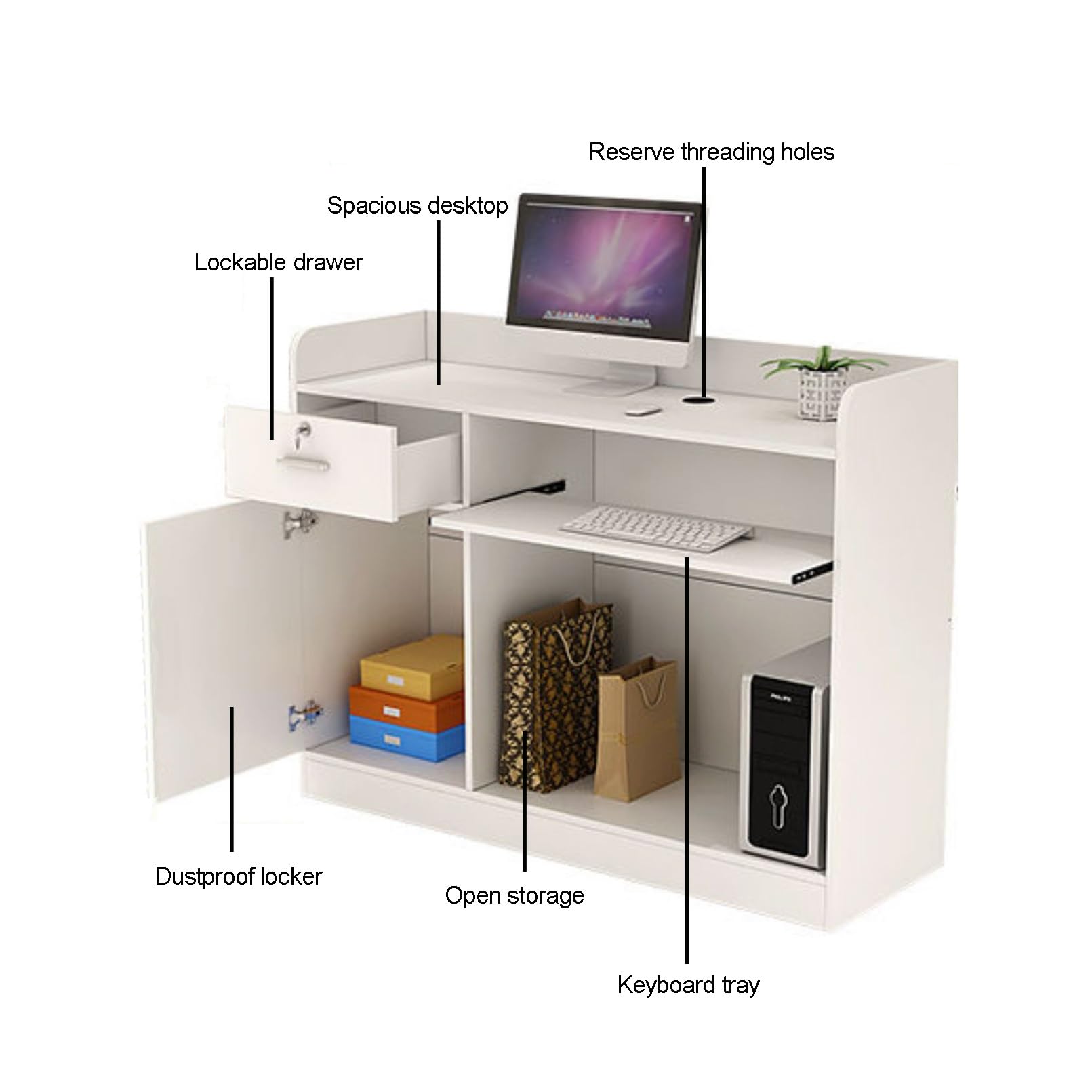Empfangstheke, Laden-Theke, Verkaufstheke Mit Abschließbare Schubladen, Verkaufstisch, Kassenschalter, Büromöbel, Rezeptionstheken, Empfangstresen, Für Klinik，Salon, Lobby(Color:B,Size:100x40x92cm)