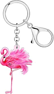 DOWAY Acrylic Pink Flamingo Keychain Fashion Accessories Gifts for Women,Tropical Animal Bag Charm Bird Key Chain for Purse