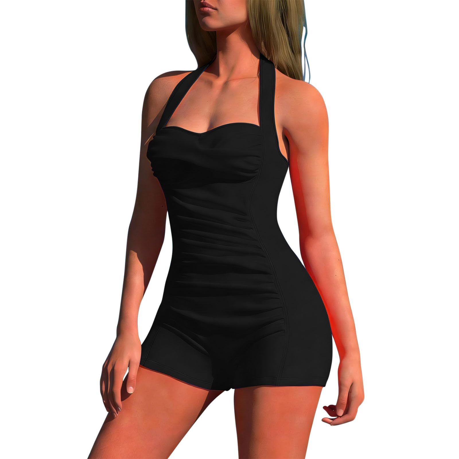 One Piece Swimsuits Women with Shorts Backless Bikini Boyleg Tummy Control Swimming Costume Sports Surfing Athletic Swimwear Rash Guard Wetsuit Beach Bathing Suits Ladies Modest Swimwear S-XXL