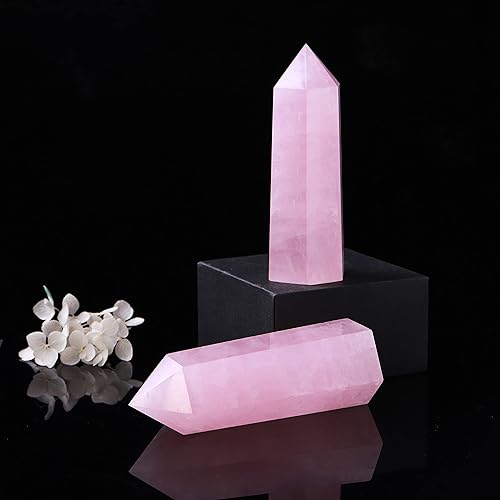 Miniatura 4 de Runyangshi Varita grande de cristal curativo natural de cuarzo rosa de 4.72 a 5 pulgadas, torre de cristales de 6 facetas de un solo punto, piedras
