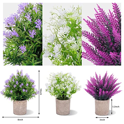 Funarty 3 Packs Fake Plants, Small Potted Plants, Mini Artificial Small Flower, 10” Faux Greenery Plants Indoor, Lavender Pot For Garden Lawn Balcony Office Home Decoration #TOP1