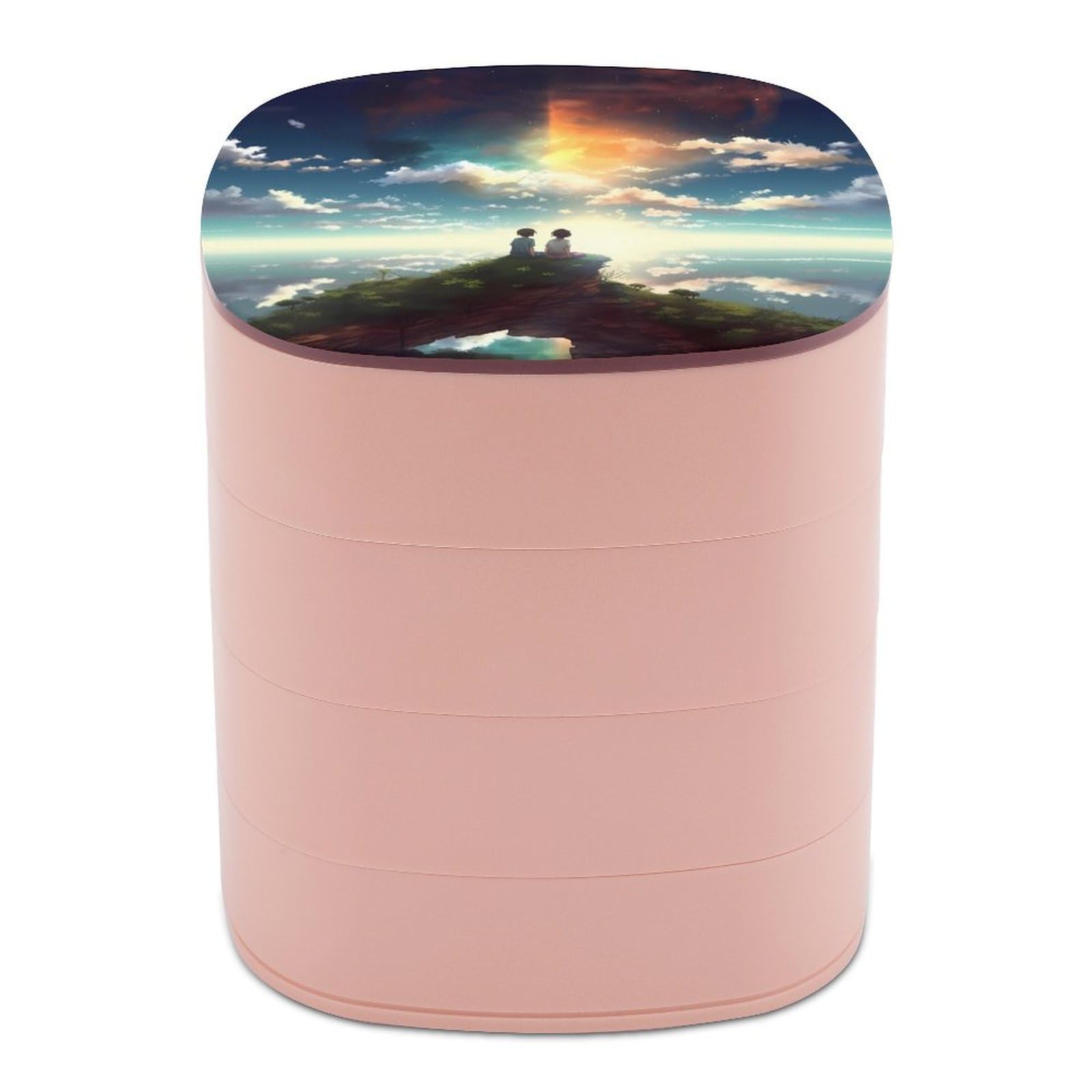 JTREHY 4-layer 360-degree Rotating Jewelry Storage Box,Anime Sky Printed Portable Travel Jewelry Storage Box Stackable Jewelry Trays for Earrings Necklaces Bracelets