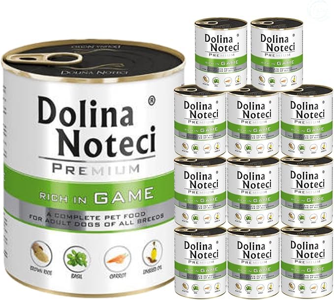 Dolina Noteci Premium – Gluten-Free Wet Dog Food 800g – High Meat Content – Natural Meal for Adult Dogs – No Artificial Additives – Omega 3 & 6 (Game, 12x800g)