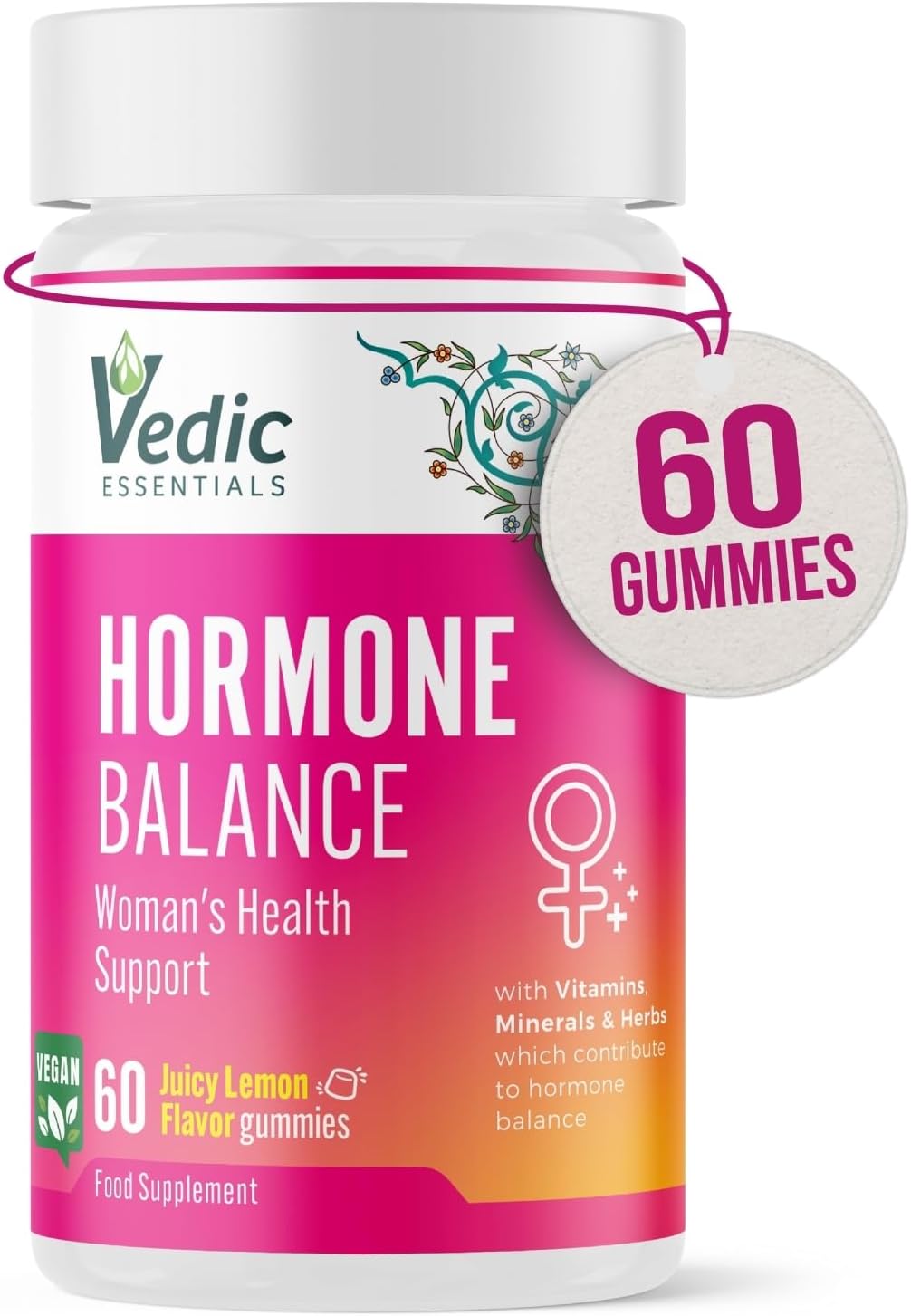 Vedic Hormone Balance Gummies | Natural Support for Female Health- for Teens & Women of All Ages | Essential Vitamins, Minerals & Herbs for Women’s Health | Yummy Lemon Flavour- 60 Vegan Gummies