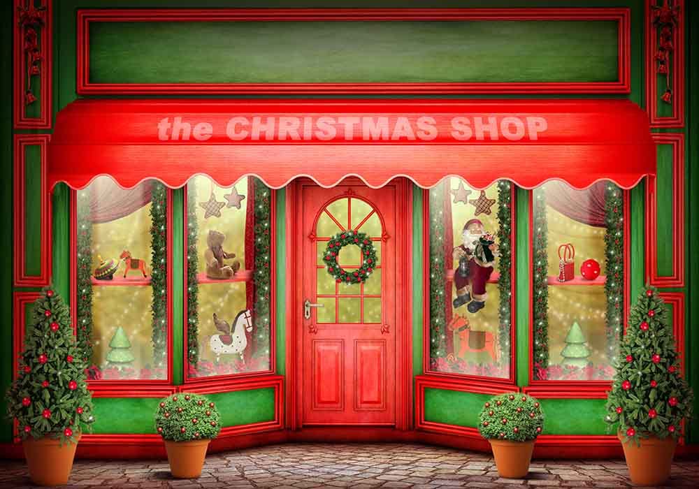 Christmas Shop Backdrop For Photography 6X4FT Santa Claus Backdrops Pine Tree Wreath Winter Xmas Background For Newborn Kids Merry Christmas Happy New