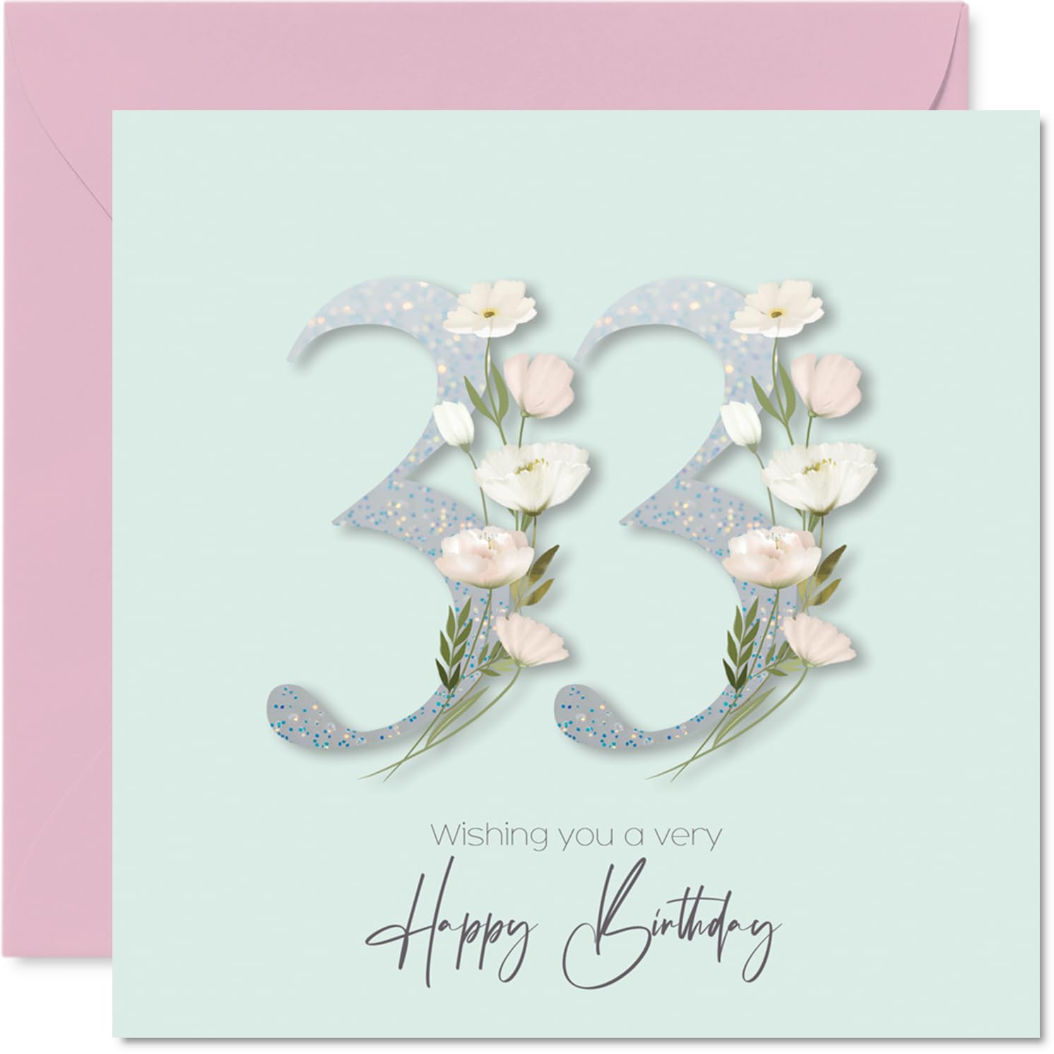 33rd Birthday Cards for Women - Fancy Floral Flowers - Happy Birthday Card for 33 Year Old Woman Neighbour Friend Auntie Wife, 145mm Bday Greeting Cards