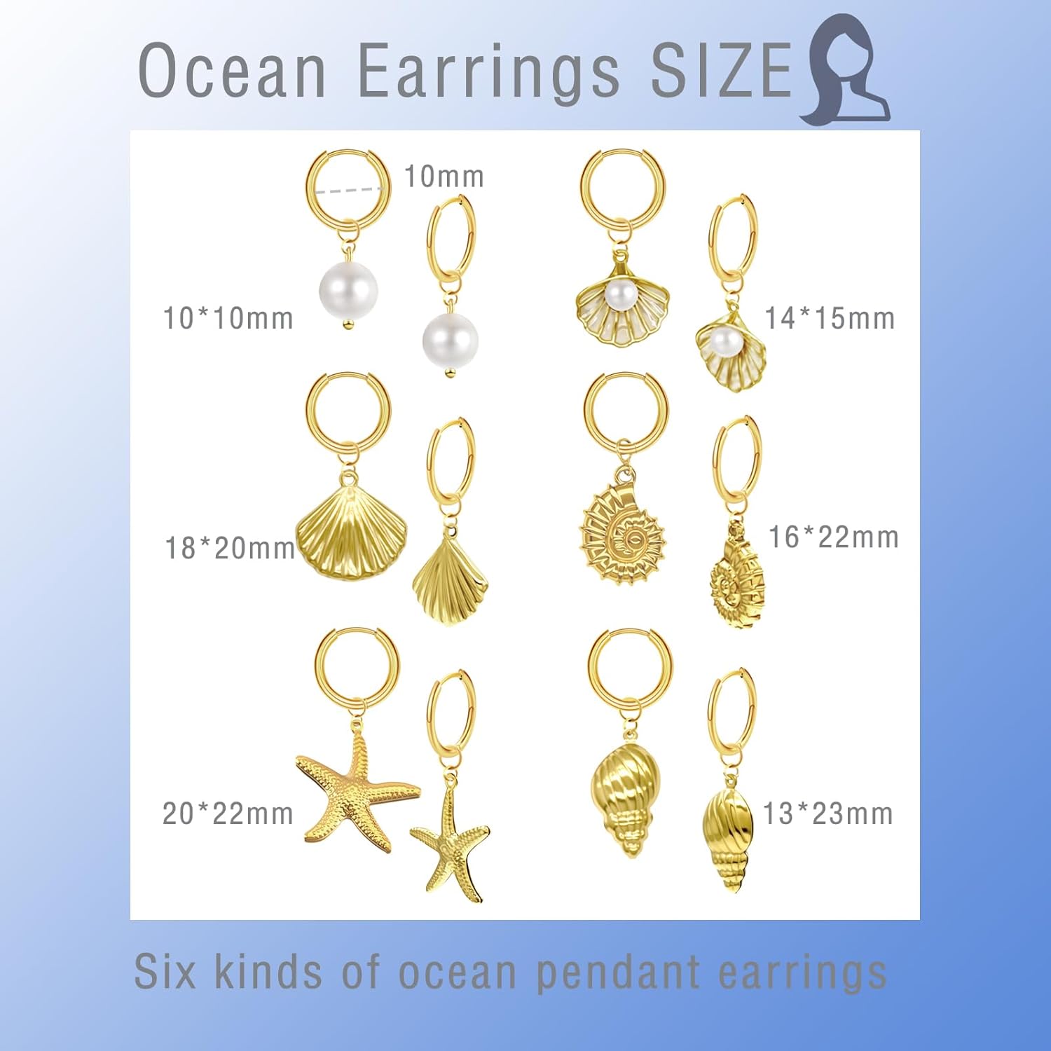 Gold Beach Ocean Earrings for Women Gold Plated Seashell Starfish Huggie Hoop Dangle Earrings Cute Shell Pearl Clam star fish Earring Beachy Jewelry - Image 4