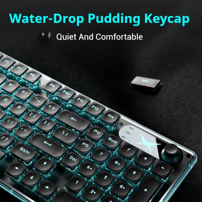 Close-up of water-drop pudding keycaps