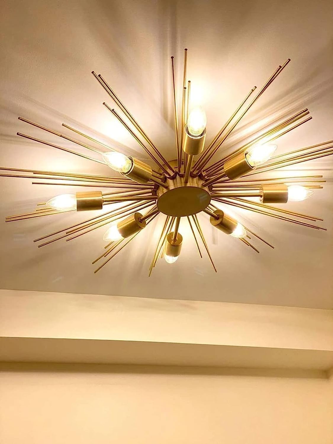 Handmade Vintage Sputnik Chandelier, 8 Light, Mid Century Ceiling Light Fixture, Raw Brass, Antique Finish-image-46