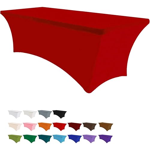 Eurmax USA Spandex Tablecloths Wedding Party Patio Table Covers 4Ft Rectangular Fitted Event Stretchable Tablecloth (Burgundy)