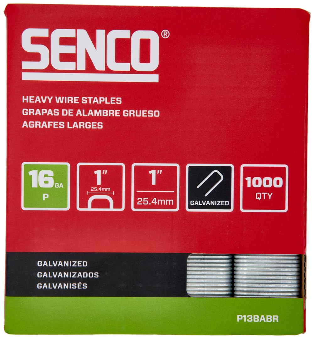 SENCO P13BABR 1" 16 Gauge 1" Crown Heavy Wire Staples, Galvanized Finish 1,000 Count Pack