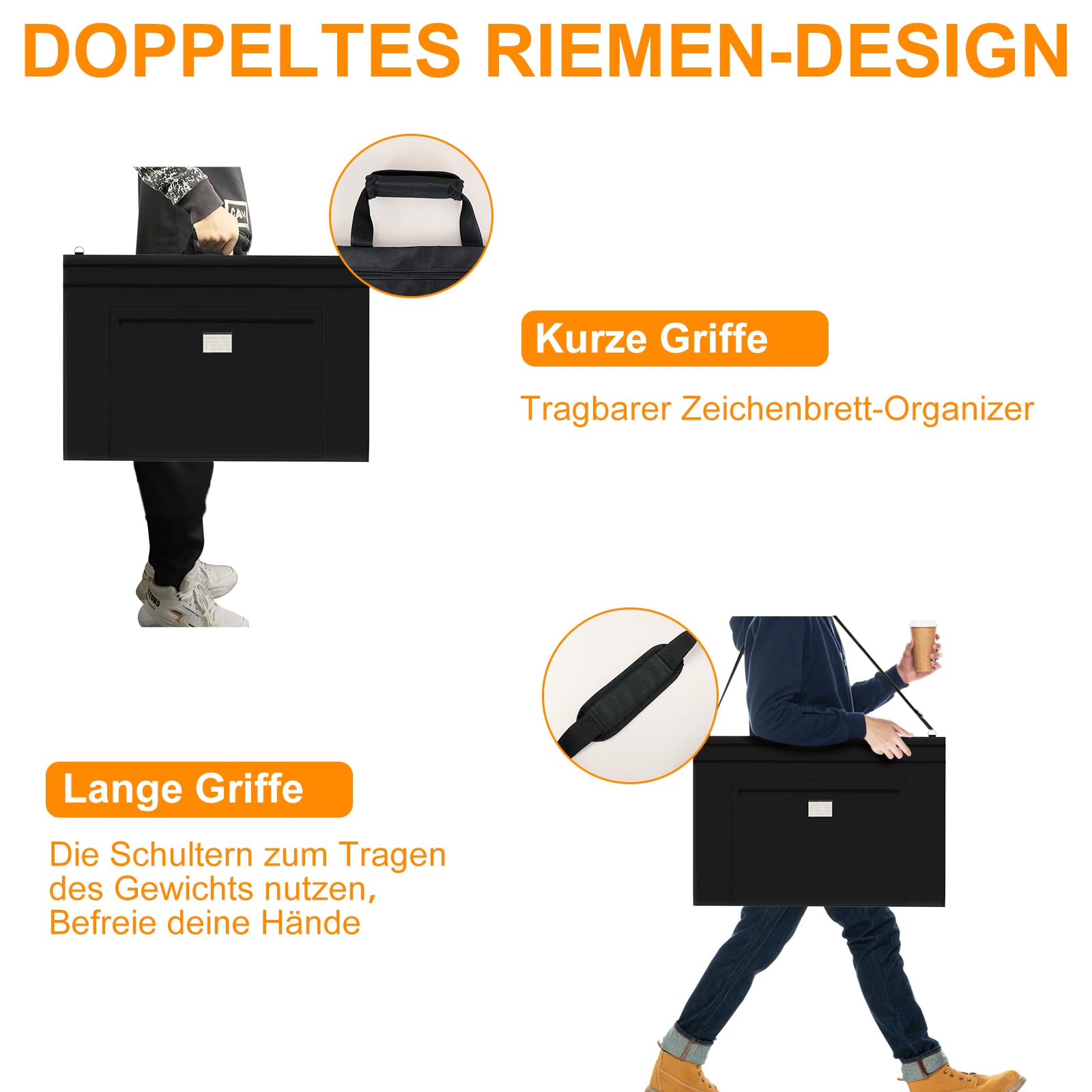 Borsa Portaoggetti da 54 x 66 cm per Tavolo da Disegno Con maniglia,Borsa per tavolo da disegno,Borsa Artistica Nera per Forniture per Artisti, Libri e Cartelle, Con Tracolla - Nero