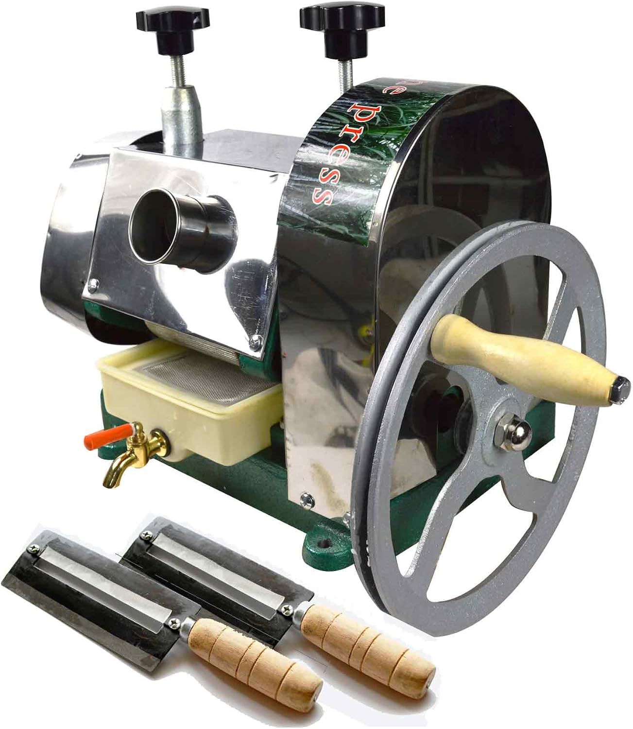 Commercial Sugar Cane Ginger Press Juicer with 3 Stainless Steel Rollers, Manual Suger Cane Squeezing Juicer with 2 paring Knives, High Juice Yield