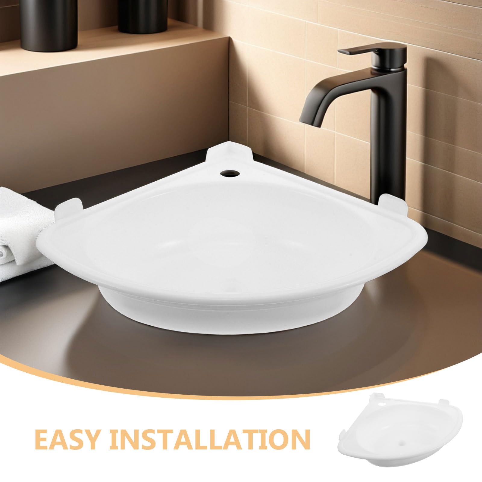 Angoily 1 Juego de lavabo esquinero pequeño triangular de plástico para baño, montaje en pared, ideal para aseo, patio, lavadero, tocador o vestidor.