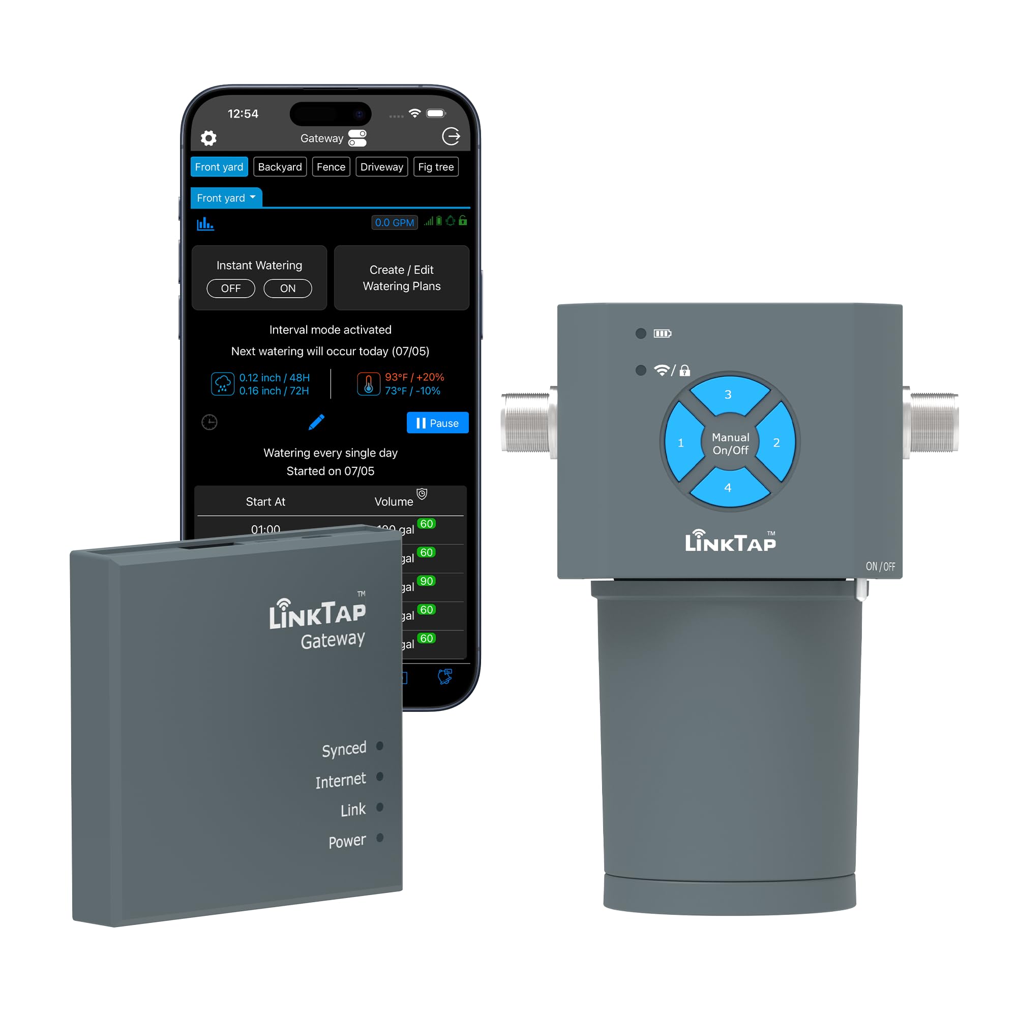 LinkTap 4-Zone ValveLinker & Gateway, Battery Powered Smart Sprinkler/Irrigation Controller, Automatic Rain Skip, Better Range than WiFi, Compatible with LinkTap 1" & 2" Flow Meters, IP66