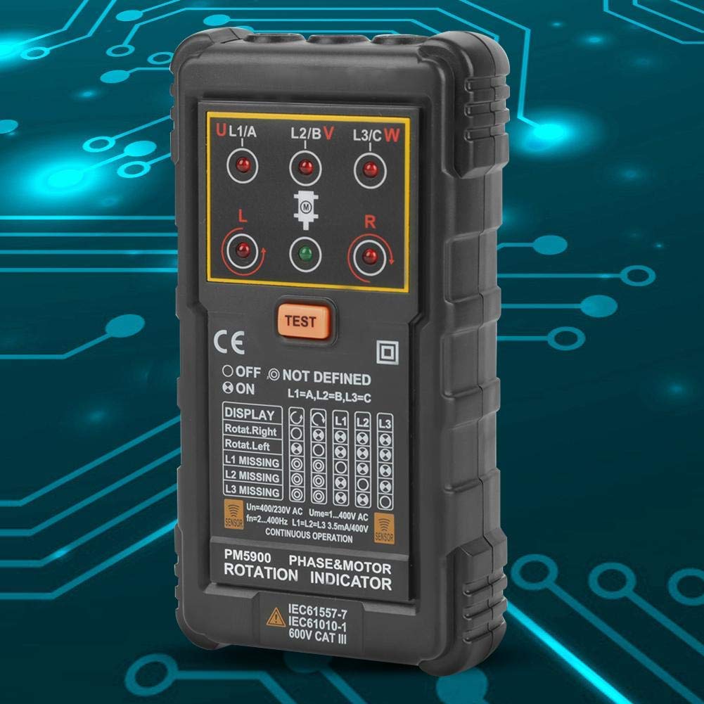PEAKMETER PM5900 Motor 3 Fase Motor Rotación Indicador Tester Portátil Handheld Tester Herramienta necesaria para instalar, reparar o mantener 3 Fase o Motor