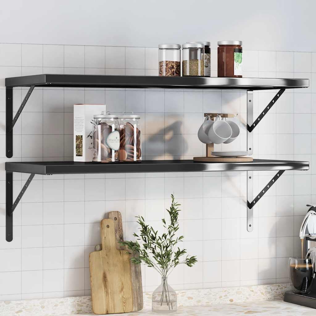 Juego de 2 estanterías de pared de 100 x 40 cm, color negro, acero inoxidable, diseño moderno, capacidad de carga de 50 kg, para salón, dormitorio, oficina, cocina