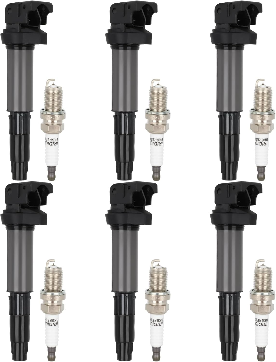 OCPTY Ignition Coil Pack and Spark Plugs Fits 2002-2004 for BMW 320i 2.2L/L6,2003-2005 for BMW 325i 2.5L/L6#UF515 Set of 6 Ignition Coils with 6 Iridium Spark Plugs 3-Pins