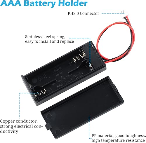 Miniatura 3 de Soporte de batería - 5 piezas 3V AAA caja de almacenamiento de la caja de la batería con interruptor de encendidoapagado y cables PH2.0 JST conector