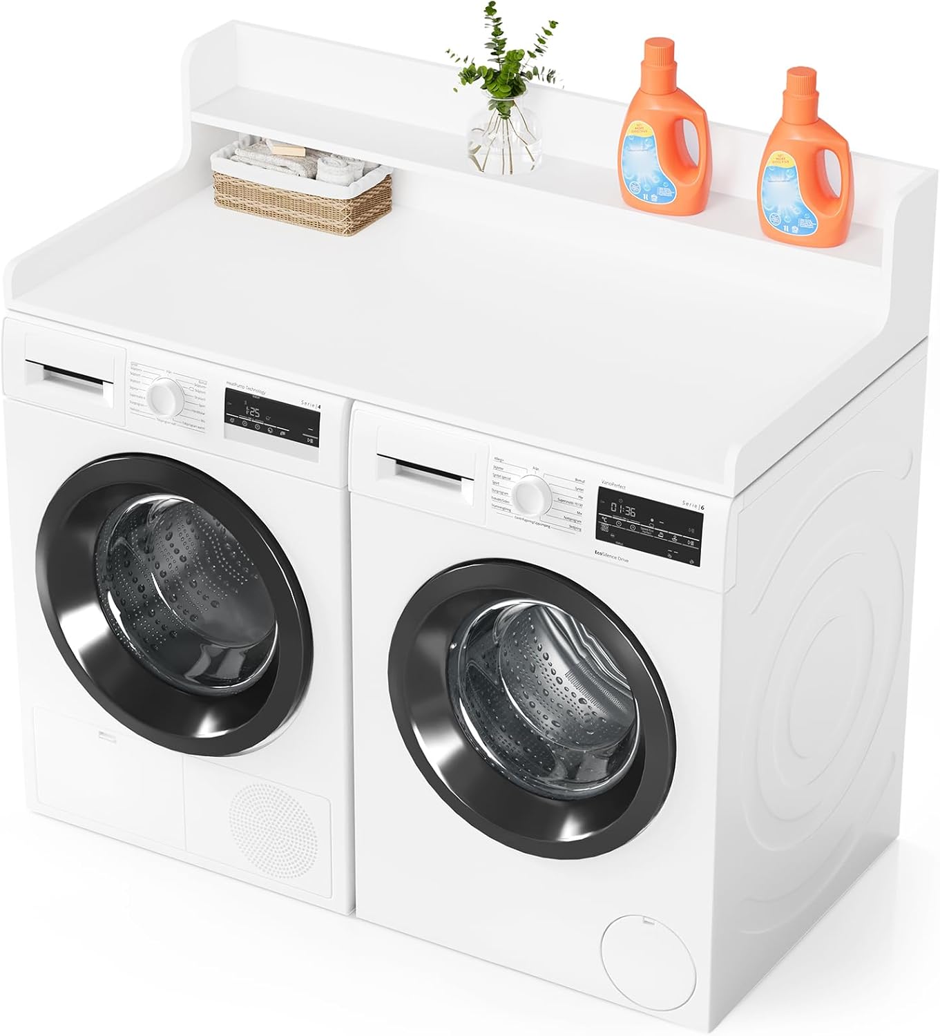 SpaceAid Washer Dryer Countertop with 2-Tier Shelf, Wood Topper with Edge, 54" Width x 27.5" Depth Cover Organizer Guard for Washer and Dryer Counter Laundry Hamper Storage (White)