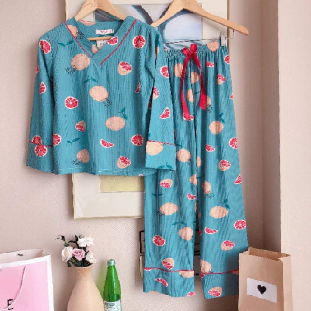 YPDM Pajamas,2019 Woven Cotton Women Sleepwear Set Autumn Winter Warm Leisure Loose Girl Pajamas Set Exclusive Style Quality Pajamas,C WZ ning Meng LAN,M