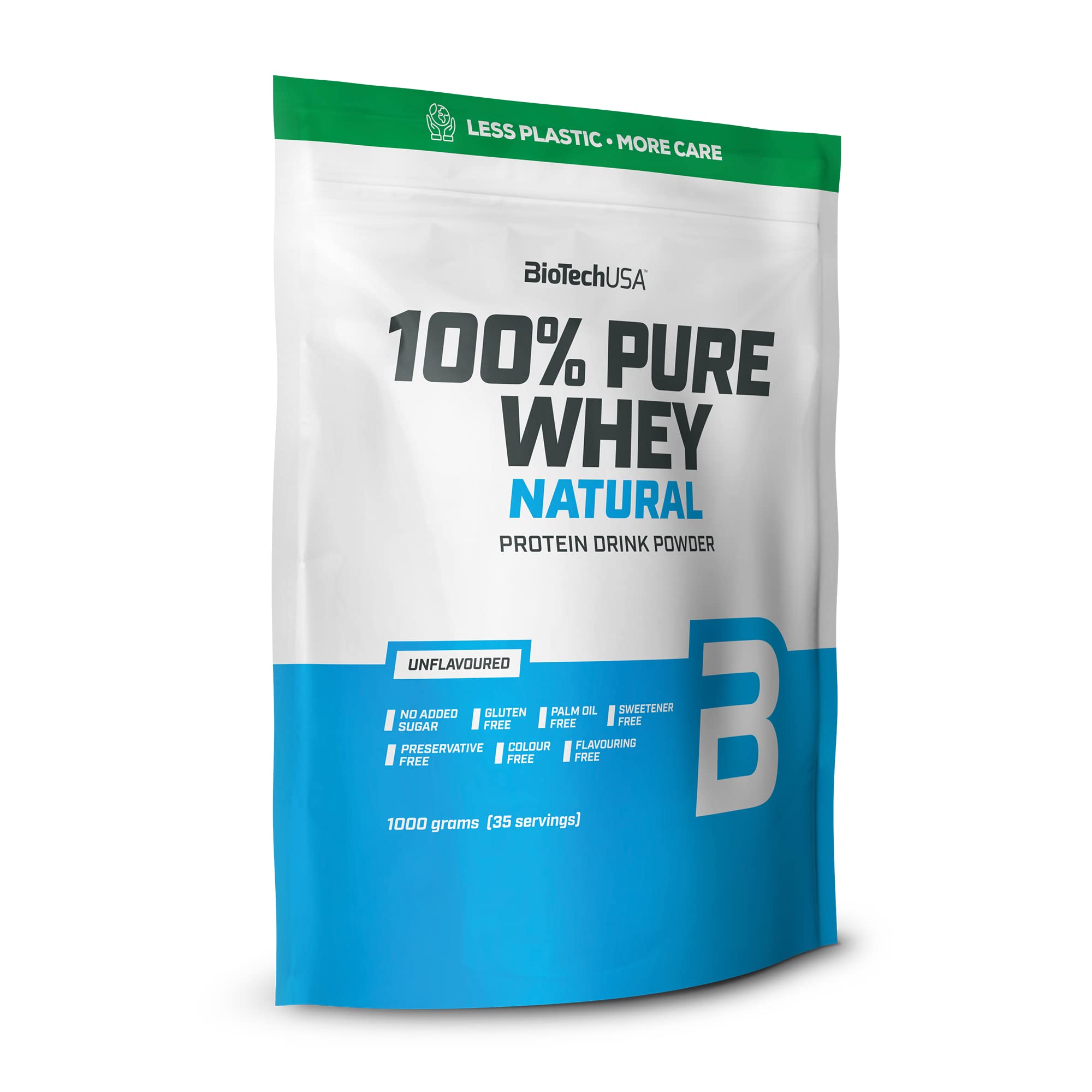 BioTechUSA 100% Pure Whey | Poudre de protéines avec BCAA et Glutamine | Sans gluten, sans huile de palme | 21g de protéines par portion, 1 kg, Sans saveur
