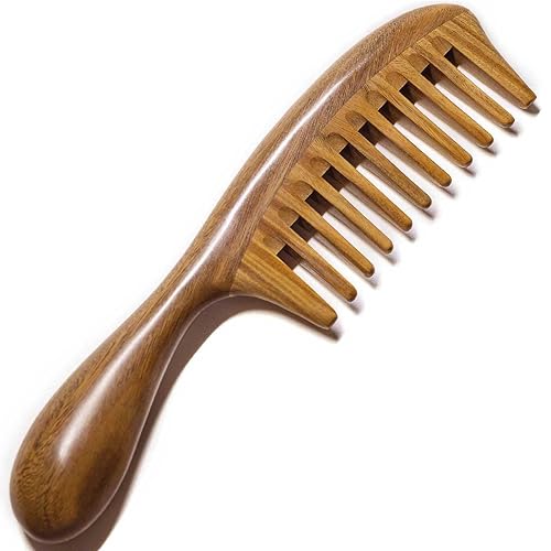Moreinday Peine de dientes anchos para cabello rizado, peine desenredante, peine de madera para mujer, peine de sándalo verde para hombres