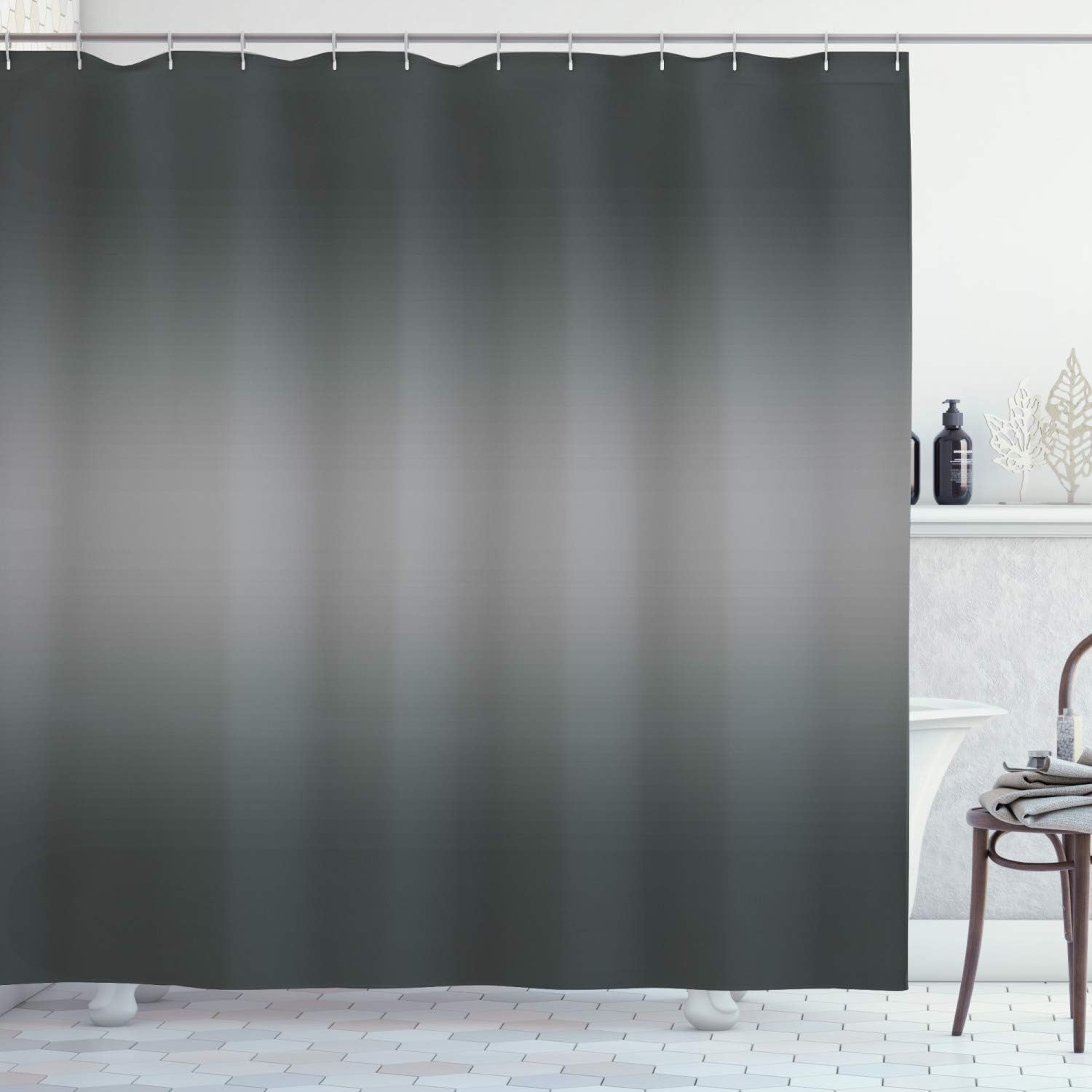 Ambesonne Ombre Shower Curtain, Fume Fog Dark Smoke Industry Theme Inspired Dark Grey Colored Modern, Cloth Fabric Bathroom Decor Set with Hooks, 69" W x 84" L, Charcoal Grey Pale Grey