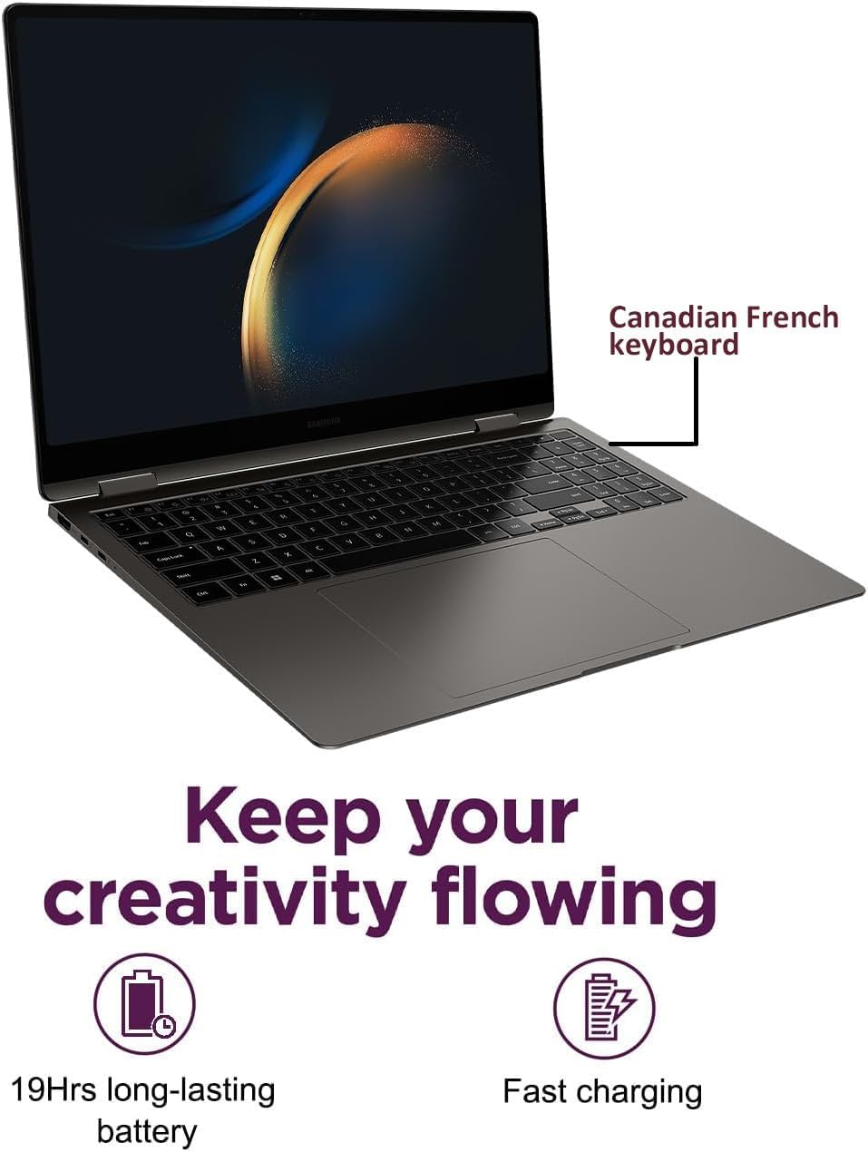 Samsung Galaxy Book3 Pro 360 2-in-1 Laptop (16" 3K Touchscreen, Intel 12-Core i7-1360P, 16GB RAM, 512GB SSD, S Pen) AMOLED ,Business, Creator, Designer, Backlit, FP, Win 11 Pro, French KB, NP960QFG
